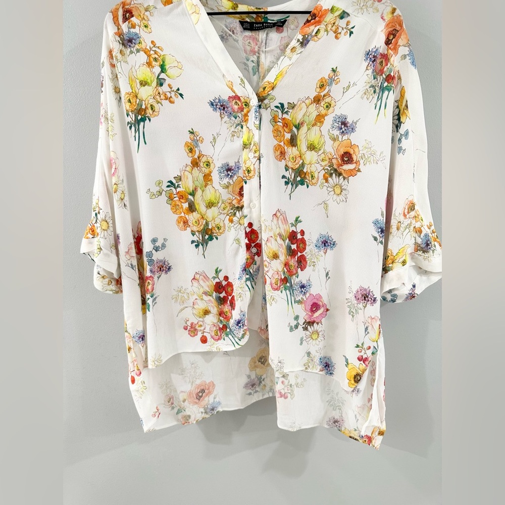 Zara Basic Floral Button Front Oversized Tunic Wh… - image 6